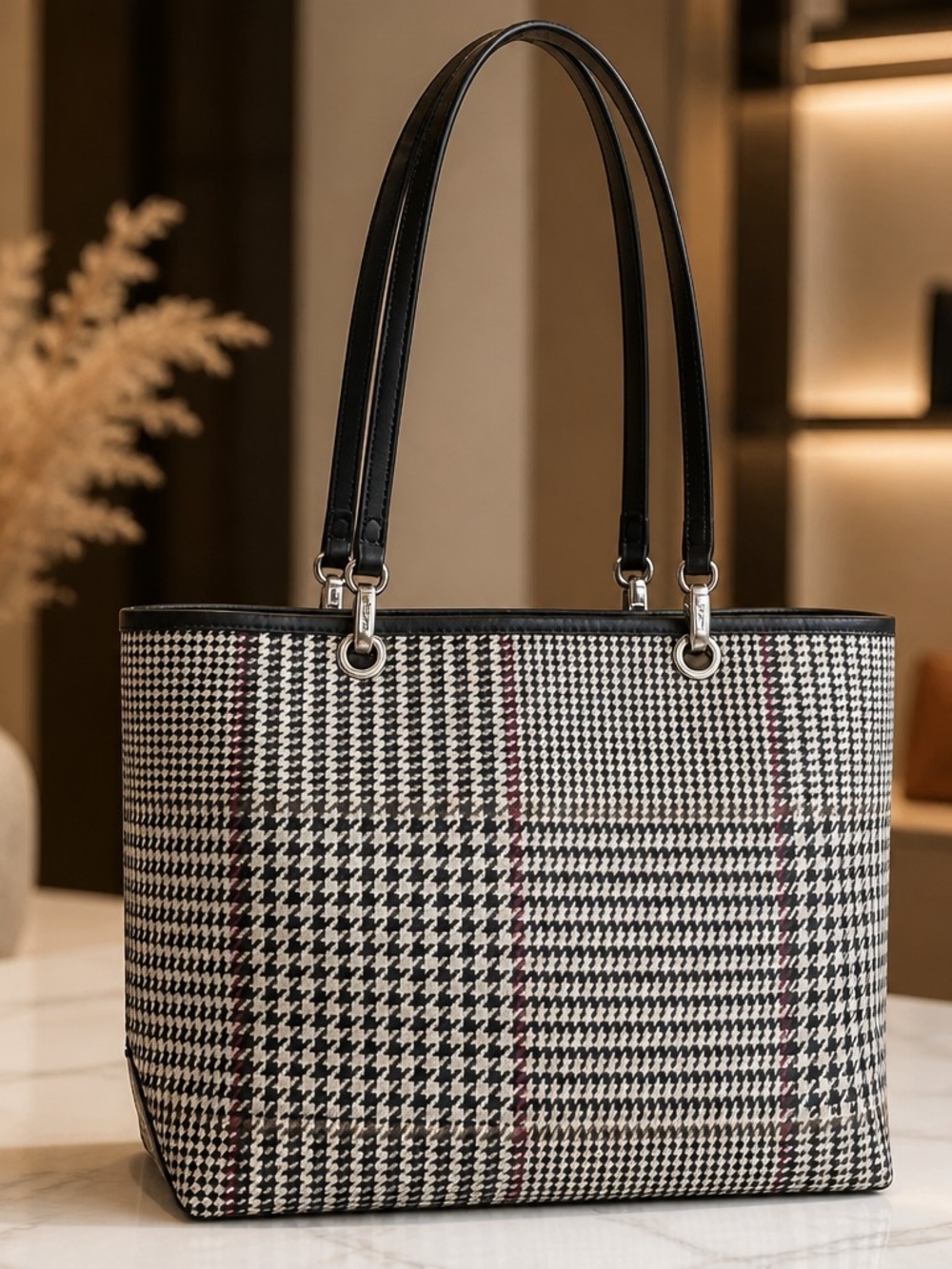 Lauren Ralph Lauren houndstooth plaid mini tote bag Vintage NWOT - Picture 5 of 9